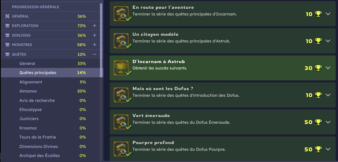 Succès Histoire Principale Dofus